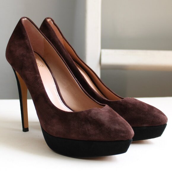 Vince Camuto Black Brown Ritz Suede Two-Tone Colorblock Platform Heels Size 8.5 - Picture 1 of 5